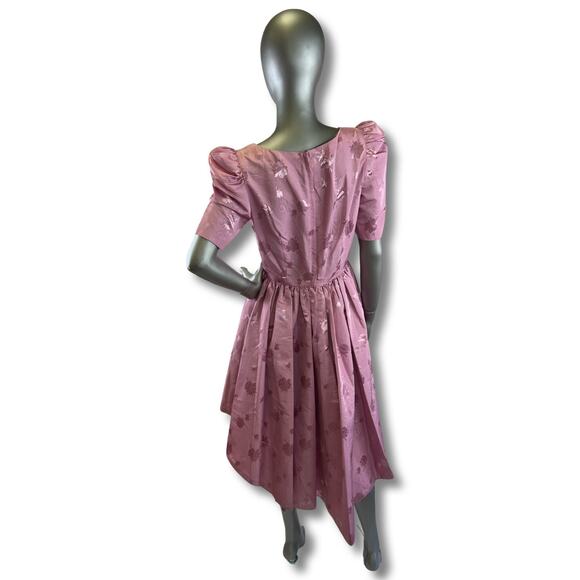Vintage 1980s Dusty Rose Pink Mullet High Low Dress Medium - Picture 4 of 5
